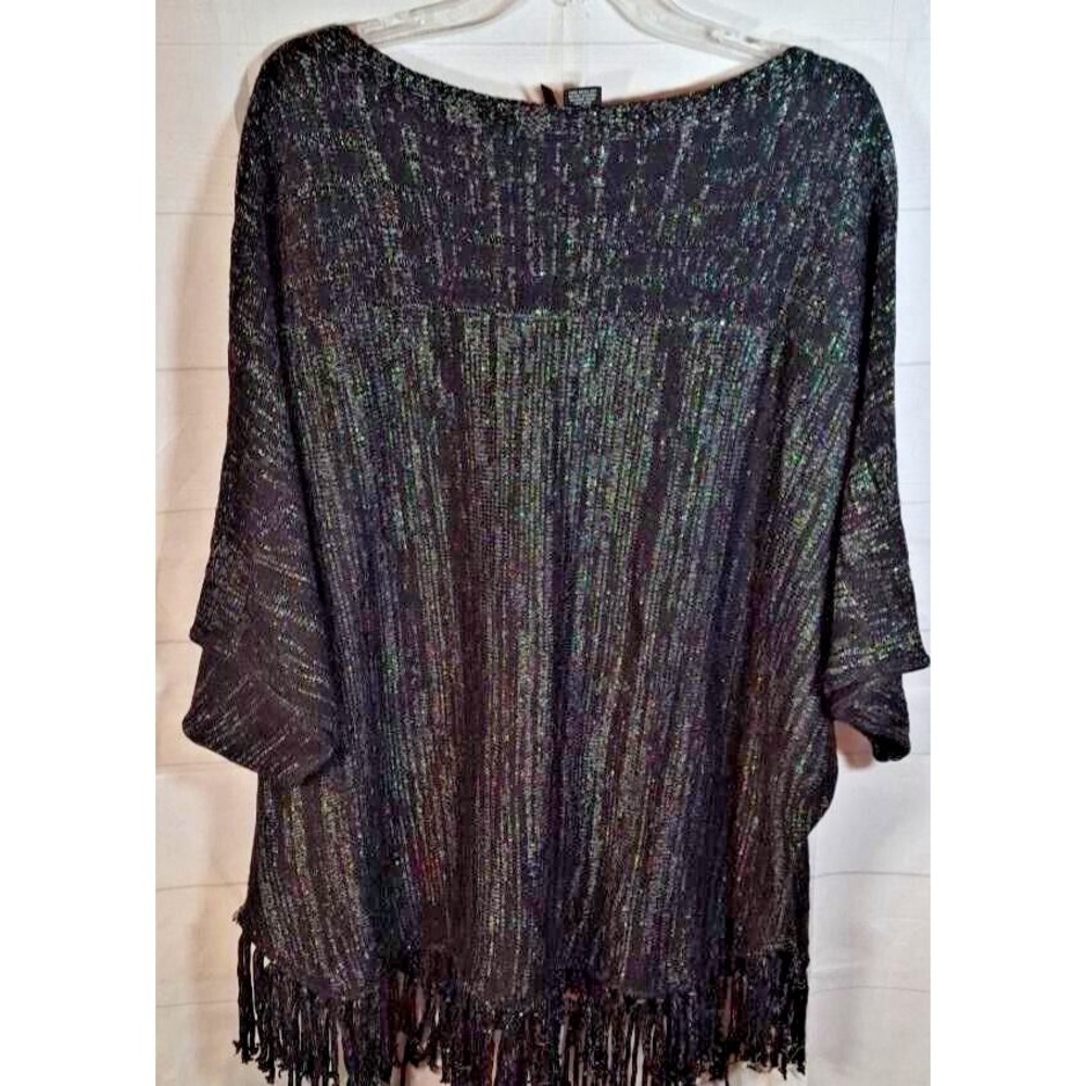 New Directions Womens Black Top with Silver accents and tassel hem Size 3X